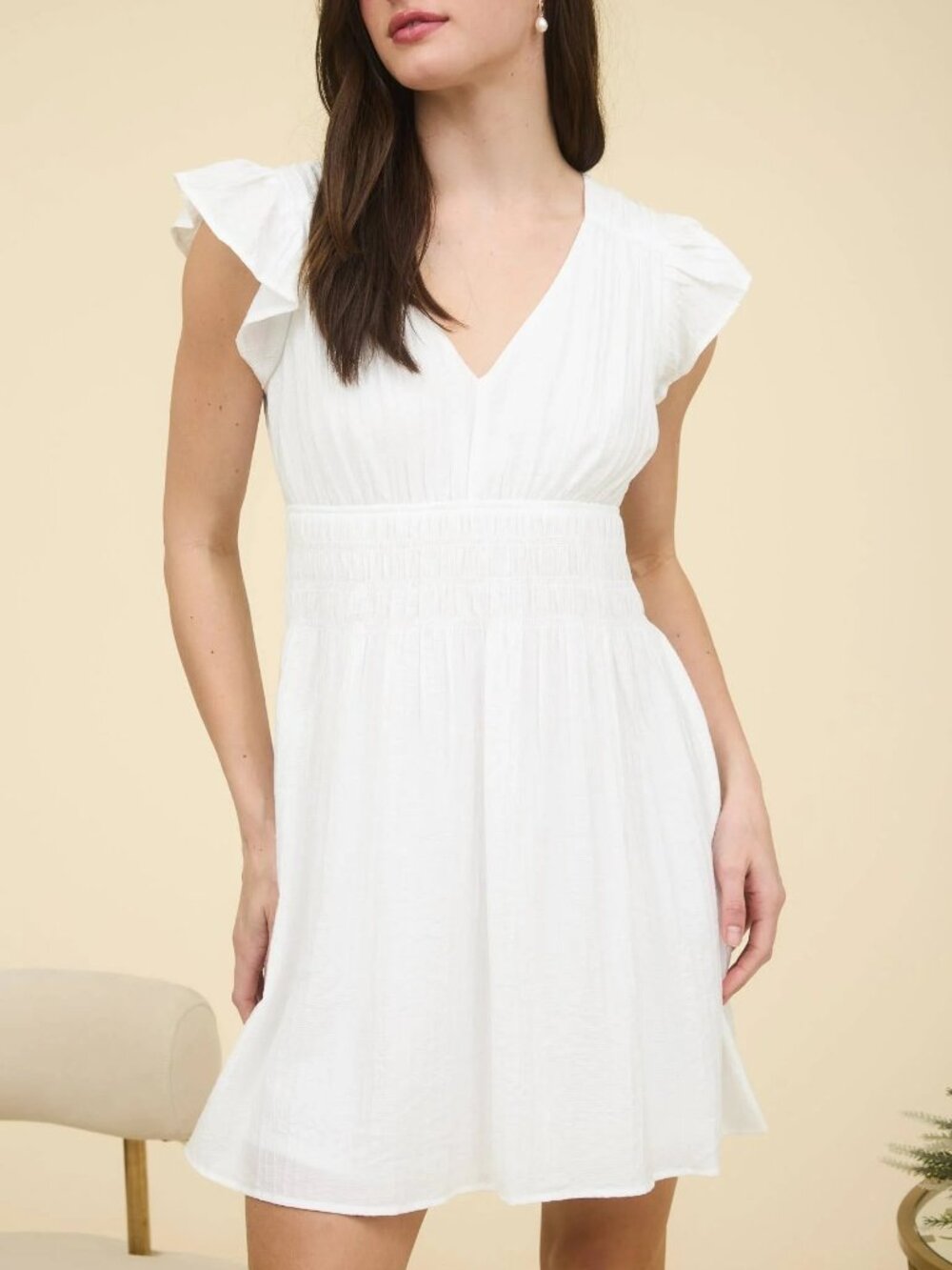 Blu Pepper V-Neck Shirred Waist Mini Dress